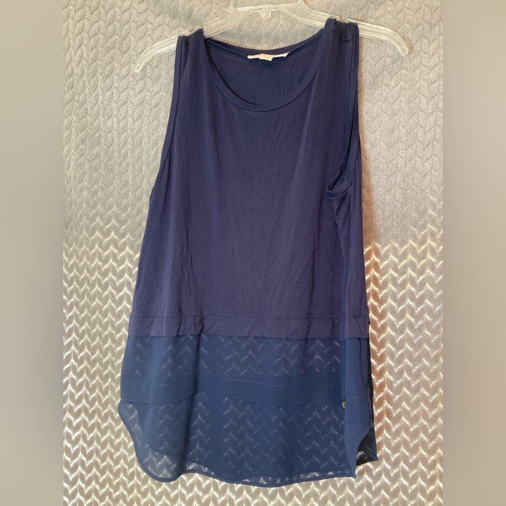 Michael Kors Navy Blue Sleeveless Tank Blouse Top Shirt Layered Sheer Hem Size M